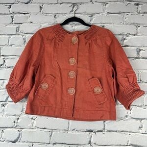 LAL Live A Little 100% Linen Button Blazer Short Sleeve Orange Lagenlook Small